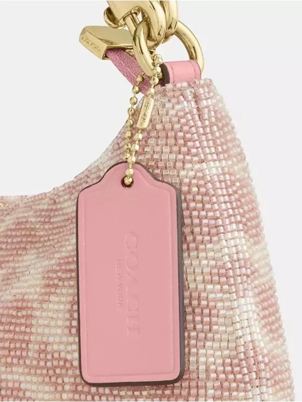 NWT Coach Teri Shoulder Bag Signature Beaded Satin Pink Gold